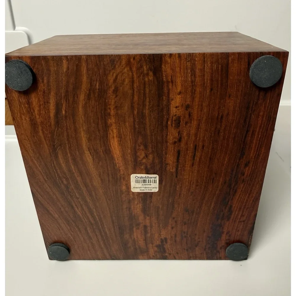 Crate And Barrel Summer Mid-Century Modern Style Shesham Cutlery Caddy Patio